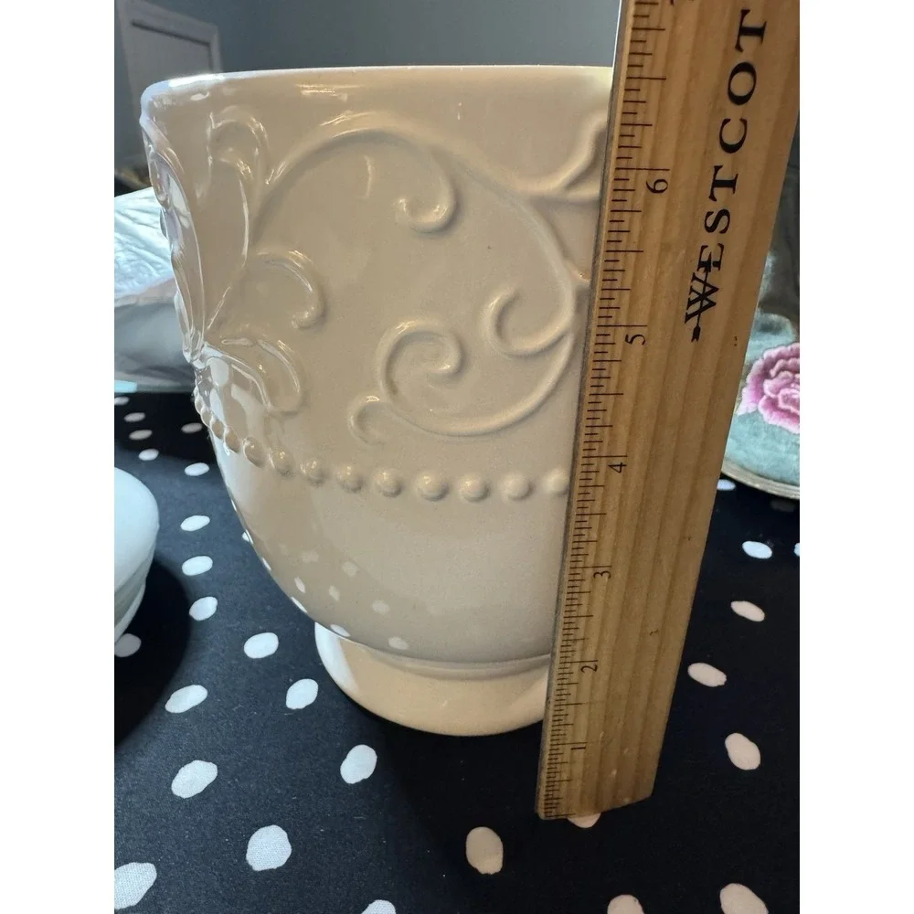 American Atelier Bianca Scroll White Large Ceramic Cannister With Lid